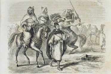 Eine marokkanische Karawane in den 1860er Jahren, graviert von Auguste Trichon